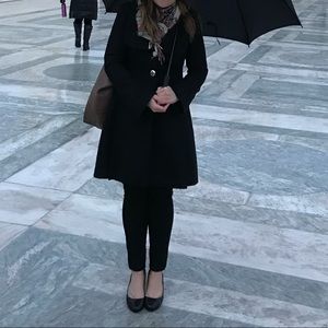 Fit & Flare Wool Blend Coat - Black